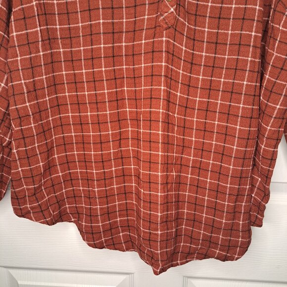 Torrid Rust Red Windowpane Plaid Crinkle Gauze Split Neck Ruffle Top Plus Size 2 - Picture 4 of 6